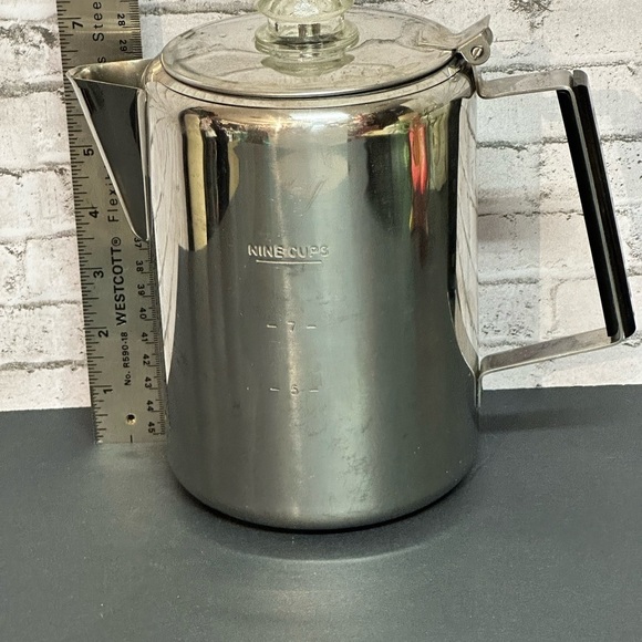 Vintage Metal Percolator Coffee Pot 9 Cup Nine Cups Glass Knob Lid - Picture 7 of 11